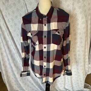 Vans Burgundy and Navy Plaid Casual Shirt